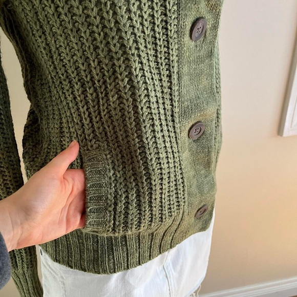 Vintage Retro Style Grandpa Grunge Green Chunky Knit Sweater Button Front Cozy M - Picture 5 of 10
